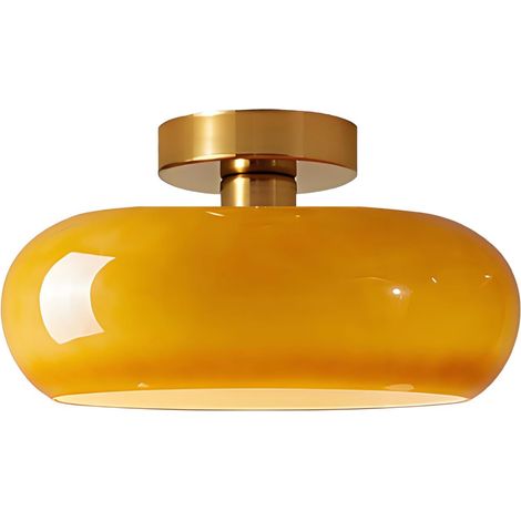 Plafonnier Moderne avec Abat-jour en Verre Rond 28cm, Base Métallique Dorée, E27, Lustre pour Hall, Chambre, Salle à Manger, Cuisine (Orange, H15cm) (1/5)