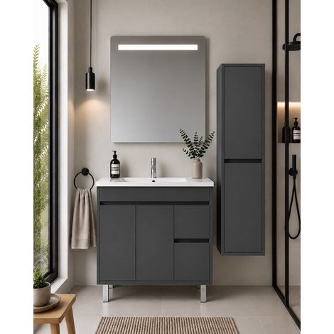 Meuble de salle de bain avec vasque ORIGENBATH ISQUIA sans miroir 120x45 cm 1 vasque graphite avec colonne (1/5)