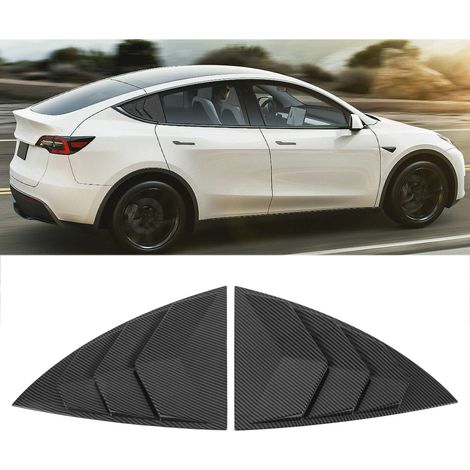 Seitliche Spoilerlamellen, Sonnenschutzblenden für die hinteren Dreiecksfenster, kompatibel mit Tesla Model Y 2021-2023 in Kohlefaser. (1/5)