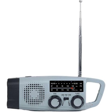 Radio d'urgence solaire multifonction avec bandes AM/FM/WB, lampe torche puissante, générateur à manivelle, chargeur de téléphone portable (1/5)