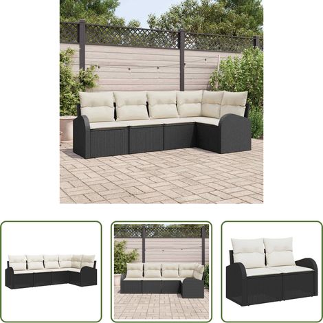 Canapé de jardin - Ensemble de canapé de jardin 5 pcs Noir et Blanc polyrotin (1/5)