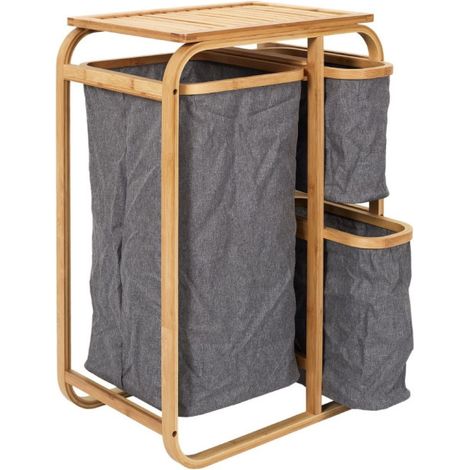Meuble à Linge 3 Paniers "Bambou" 69cm Naturel (1/5)
