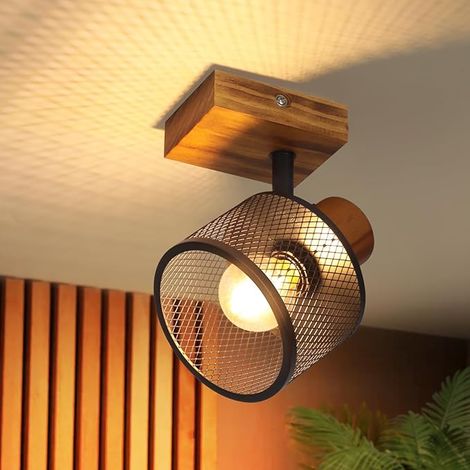 ZMH Éclairage Plafond Unique Style Rétro Structure Bois E14 Finition Sombre Métallique Applique Pivotante Déco Industrielle Cuisine Salon Sans Ampoule