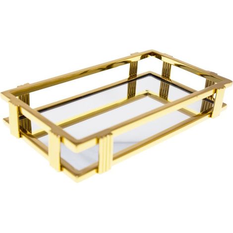 Plateau miroir rectangulaire de service et décoration en acier doré 31 x 18 x 5 cm - PANGIVO (1/4)