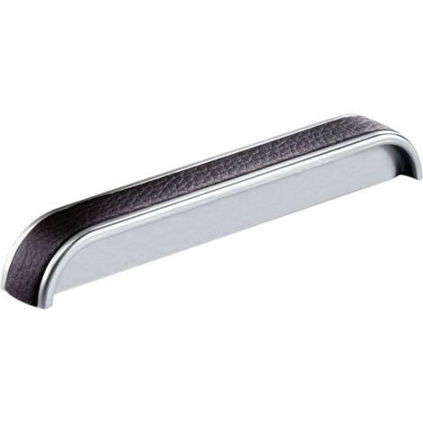 Poignée cuir sur métal - Décor : Noir / Chromé - Entraxe : 128 mm - Epaisseur : 20 mm - Hauteur : 21 mm - Longueur : 153 mm - SIRO