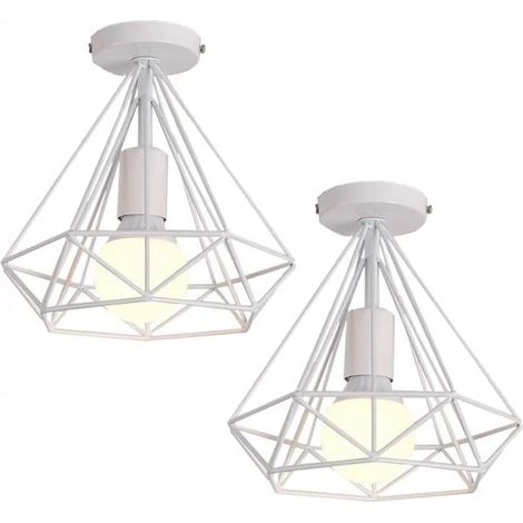 U-Do 2Pcs Plafonnier Luminaire Vintage Lampe Cage en Fer Blanc E27 25cm Ampoule non Inclus (1/4)