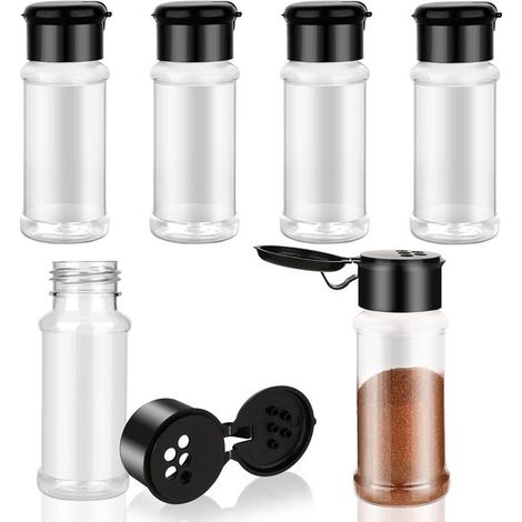 Dailygoods，Tarros para especias，6 unidades，100 ml，Plástico transparente，Organizador de especias，Botella para especias (1/5)