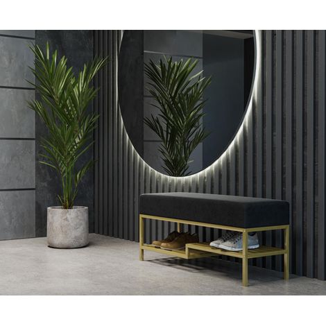 AX LIVING Sitzbank mit Schuhablage Shelie 80 cm – Schwarz, Gold-Metallgestell
