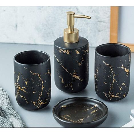 4-teiliges Badezimmer-Accessoire-Set, modisches schwarzes Badezimmer-Set ( (1/5)