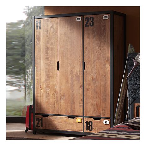 Armoire 3 portes et 2 tiroirs 147,5x55x200 cm marron et noir - BORY (1/6)