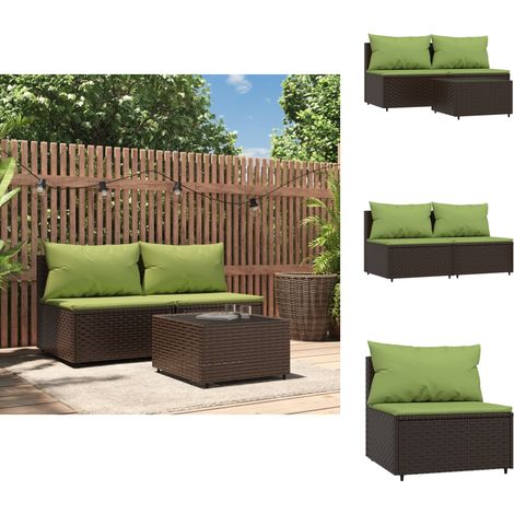Gartensofas - Living 3-tlg. Garten-Lounge-Set mit Kissen Braun Poly Rattan (1/5)