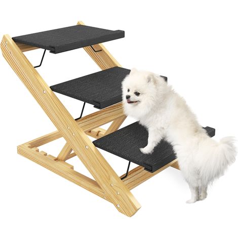 PawHut Dog Steps Dog Ramp, 3-Step Adjustable Height Pet Stairs for Medium Dogs (1/5)