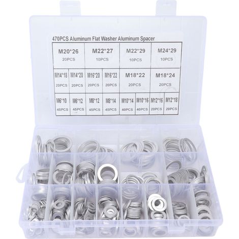 Set mit 470 Aluminium-Dichtungsscheiben, Sortiment für Kfz- und Sanitäranwendungen, korrosionsbeständiges Material (1/5)