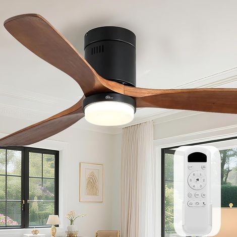 Sofucor Ventilateur de Plafond - 3 Pales Bois - Moteur Courant Continu Silencieux - Télécommande - Sans Lumière - 132cm