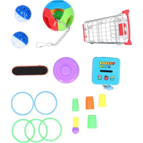 Ensemble de 7 jouets puzzle pour perroquets : mini-cartouche, anneaux d'entraînement, skateboard, clochette et balle pour oiseaux (1/5)