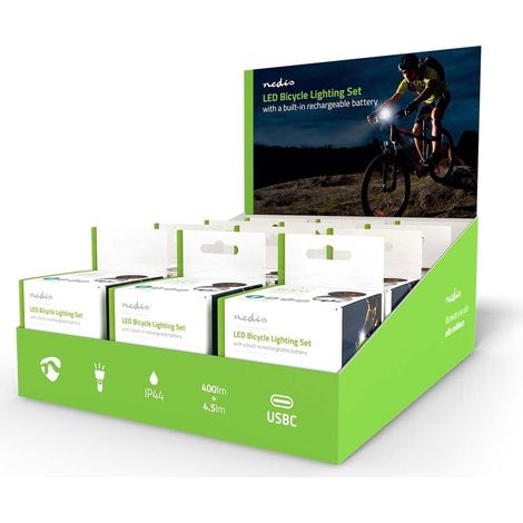 Nedis Multipack Fahrrad-Licht / Batteriebetrieben / 5 V DC / 3 W / 1x 102540 / 1x 602030 / Wiederaufladbar / 400 lm / 4.5 lm / 100 m / 110 ° - 12 Stück