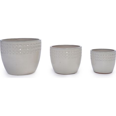 3er-Set glasierte Keramik-Blumentöpfe, Creme, Dreiecksrelief, Ø 38/30,5/23 cm (1/5)