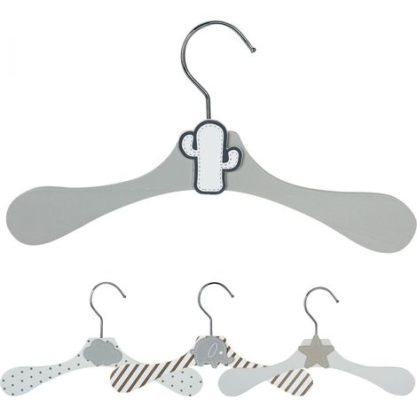 Lot de 10 cintres en bois 28 cm – Crochet pivotant – Cintres gris et cactus blanc – Pour vêtements bébé et enfant – Monsieur Bébé