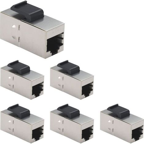 6 Pièces CAT6A Keystone Jacks, Coupleurs RJ45 Femelle à Femelle Droite Blindée En Ligne Cat6A Câble Réseau Ethernet Module Argent