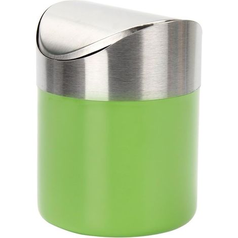Mini poubelle en Acier Inoxydable avec Couvercle de Balanoire Pratique pour Bureau Table Voiture Chambre (Vert) (1/5)
