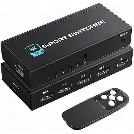 Commutateur HDMI 8K, 5 ports, prend en charge 4K@120Hz et 8K@60Hz, répartiteur ultra haute définition, compatible avec les consoles de jeux, les téléviseurs et les projecteurs. (1/5)