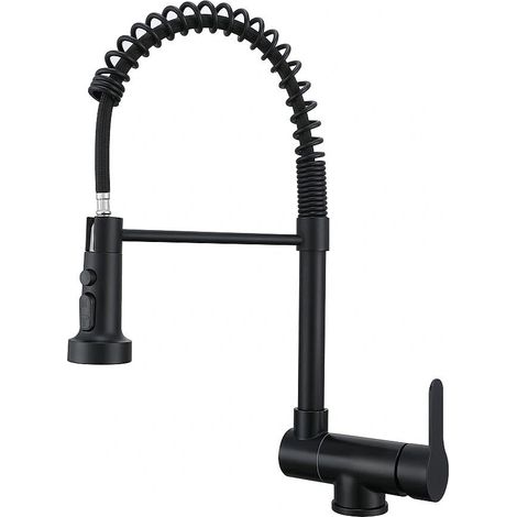 Robinet Cuisine Rabattable Noir Avec Douchette, Mitigeur Cuisine Rabattable 360° Pivotant, Robinet Rabattable Cuisine, Robinet Cuisine Flexible, Flexible Inox Noir Mat, Mitigeur Rabattable (1/5)