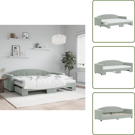 Tagesbett Ausziehbar mit Matratzen Hellgrau 80x200 cm Samt - Ausziehbares Tagesbett - Ausziehbare Tagesbetten - Schlafbett - Gästebett (1/5)