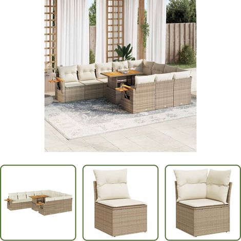 vidaXL Canapé jardin - Salon de jardin 11pcs avec coussins beige résine tressée acacia (1/5)