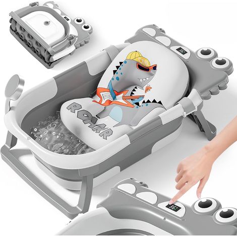 Vaschetta da bagno pieghevole per neonati con cuscino antiscivolo - Vaschetta da bagno pieghevole con termometro - Seggiolino da bagno per neonati - Dalla nascita ai 3 anni - Regali per baby shower (g (1/5)