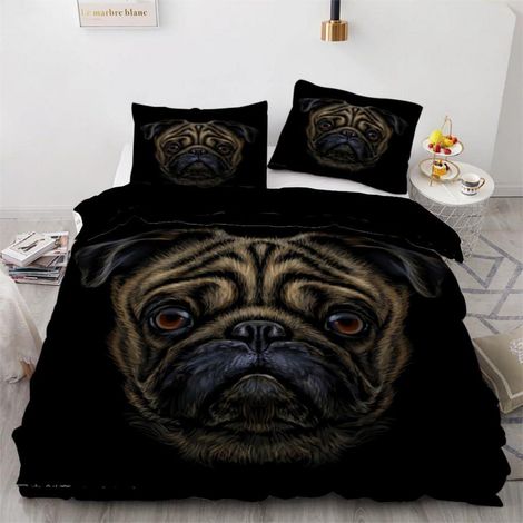 Bettwäsche-Set 200x200 cm Mops 3D-Druck Mikrofaser mit 2 Kissenbezügen 80x80 cm
