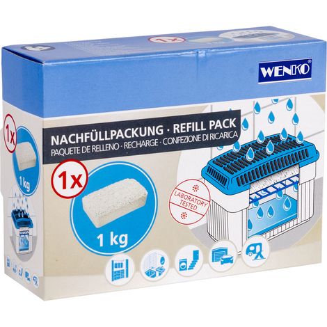 WENKO Feuchtigkeitskiller 1 kg Nachfüllpack 6er Set, Weiß, Calciumchlorid weiß (1/5)