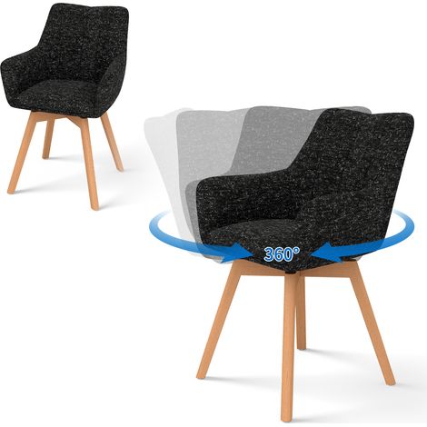 Lot de 2 Chaises de Salle à Manger Pivotantes 360°, Accoudoirs et Pieds Bois, Dossier Haut avec Coussin en Molleton.Noir. (1/5)