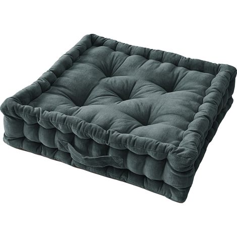 HARRIS - Coussin de Sol 50x50cm Velours de Coton Capitonné Coloris Ardoise (1/3)