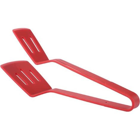 1 pinza de cocina de silicona universal para parrilla, espátula, pinza para pan, para filetes a la parrilla (rojo) (1/2)