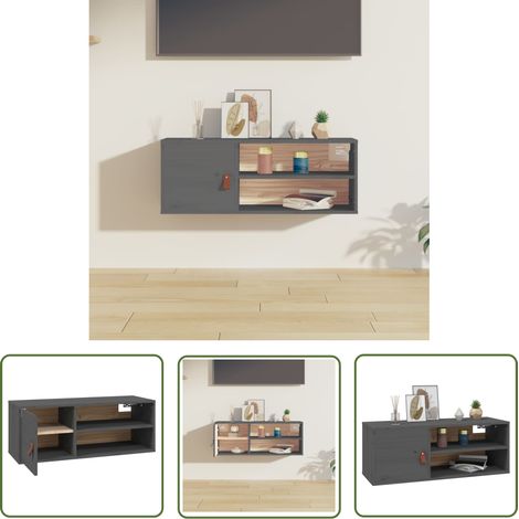 The Living Store Armoire murale Gris 80x30x30 cm Bois de pin massif - Étagère Murale - Bibliothèque Murale - Meuble Mural - Rangement Mural - Armoire Murale (1/5)