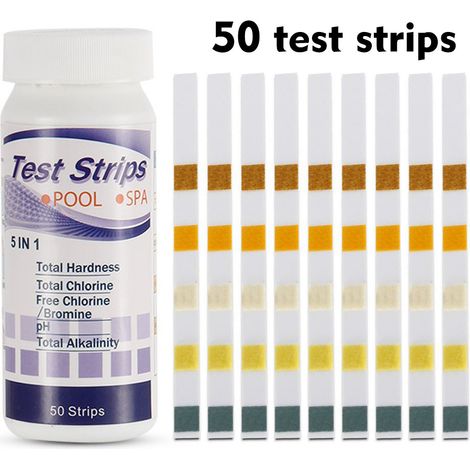 5 en 1 Bandelettes Réactives Piscine SPA Healthwater Analyse Chlore pH Alcalinité Dureté de l'Eau 50Pcs (1/2)