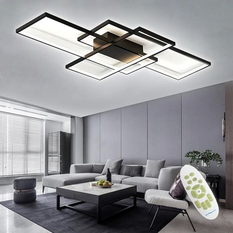 Plafonnier LED Dimmable 60W 80cm Noir Luminaire Plafonnier Salon Moderne Rectangulaire Lampe de Plafond avec Télécommande, 3000K-6000K, Fonction Mémoire, pour Salon, Chambre, Salle à Manger (1/5)