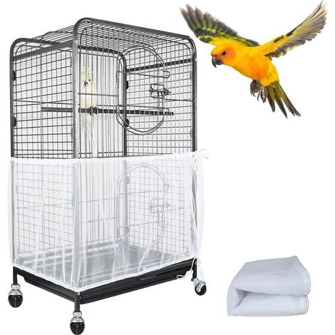 Jaula para pájaros, red protectora de poliéster, lavable, transpirable, evita derrames, tamaño ajustable, margaritas blancas, XXL (1/5)