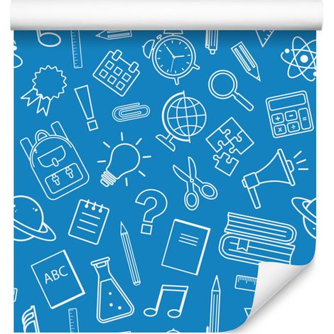 Carta da parati Materiale scolastico Blu, Dettagli nitidi 50x1000 cm (1/5)