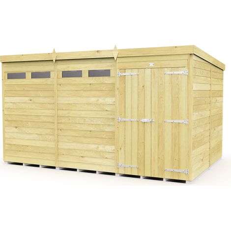 12 x 8 Feet Pent Security Shed - Double Door - Wood - L231 x W358 x H201 cm