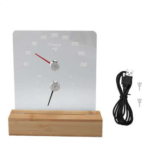 Thermomètre Hygromètre Sauna Sans Marque Modèle RGB LED Base Bois Mesure Température Humidité 50-210°F Mural ou Posé Rechargeable (1/5)