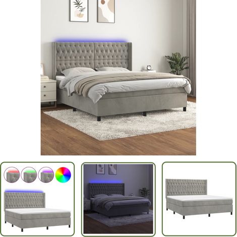 The Living Store Sommier à lattes de lit matelas et LED Gris clair 160x200 cm - Sommier Tapissier - Lit Capitonné - Lit Avec Led - Matelas À Ressorts Ensachés - Tête De Lit Ajustable (1/5)