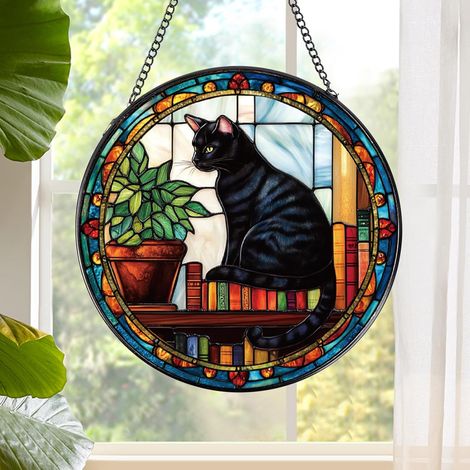 Décoration attrape-soleil vitrail suspendu, ornement mural lumineux maison, cadeau idéal pour Noël crémaillère, diamètre : 9 cm (1/4)