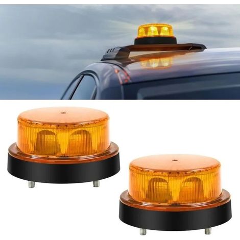 Gyrophare LED rotatif - MICH - Ensemble de 4 - 12-24 V - 2 modes de clignotement - Stroboscopique - Rotation 360° (1/4)