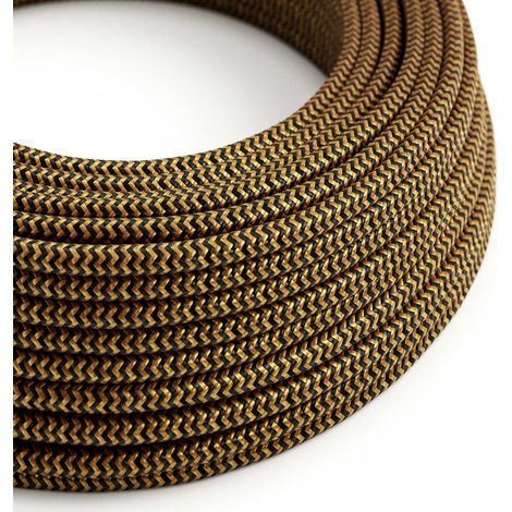 Creative-Cables, Cavo elettrico rivestito in tessuto, 3 x 0,75 mm², 10 m, Oro e Nero ZigZag RZ24, Rotondo, effetto seta