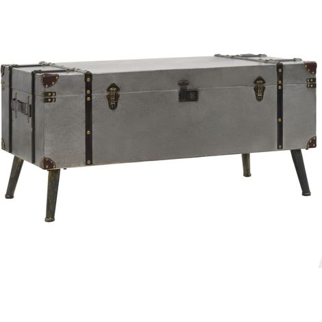 Mesa de centro en forma de cofre en MDF y aluminio y acero 102 x 51 x 47,5 cm color plata DEC039519