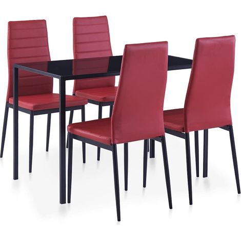 Ensemble Table + 4 chaises - Table à manger avec Chaises Rouge bordeaux BV608201 - BonneVie (1/5)