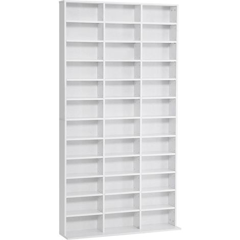 Meuble Range CD Étagère Bibliothèque en Bois Blanc 36 Cases Réglables pour Salon et Bureau 102x23,5x195 cm (1/5)