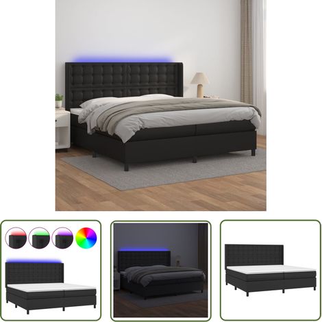 The Living Store Sommier à lattes de lit matelas LED Noir 200x200cm Similicuir - Lit Plateforme - Lit Design - Lit Moderne - Lit Capitonné - Sommier Tapissier (1/5)