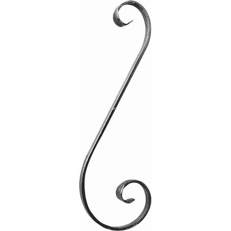 Deco Fer Forge – Volute en S inégale fer forgé – Hauteur 350mm largeur 110mm – Plat lisse 14x6mm – Fixation par soudure – Décoration portail clôture